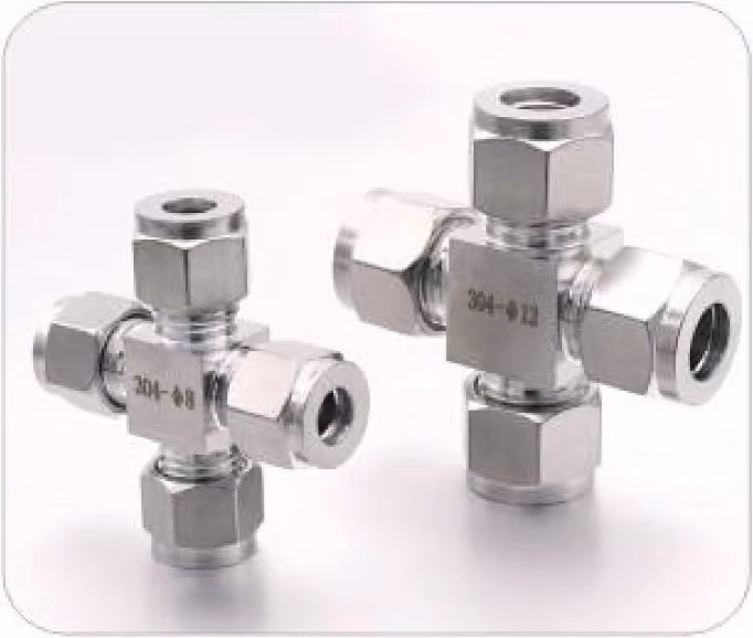 Ground-finish stainless compression fittings — catalog quality sample